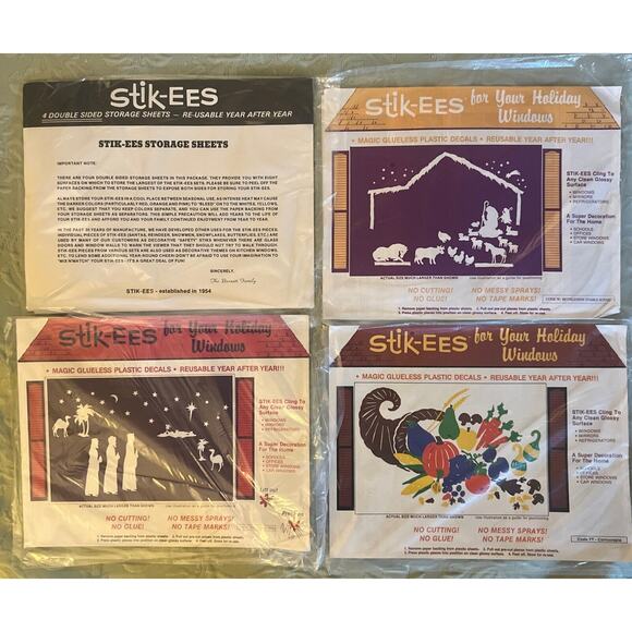 4 BRAND NEW UNOPENED Stik-EES Christmas Wise Men Cornucopia +RARE STORAGE SHEETS - Picture 1 of 11
